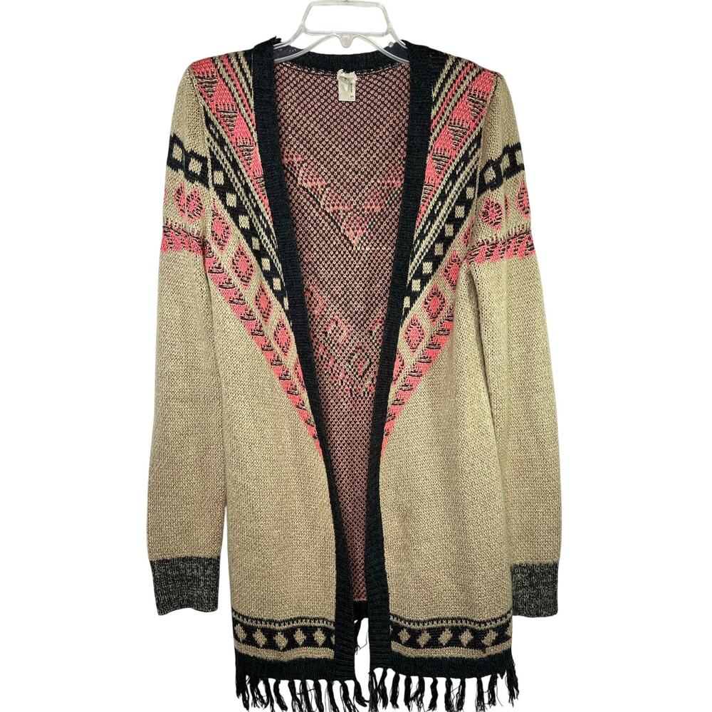 Gimmicks by BKE open duster cardigan, tan/brown/salmon, size L, EUC